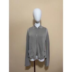 Transit Par-Such Ribbed Cotton Zip Jacket Cardigan Gray Lagenlook Italy Size 4